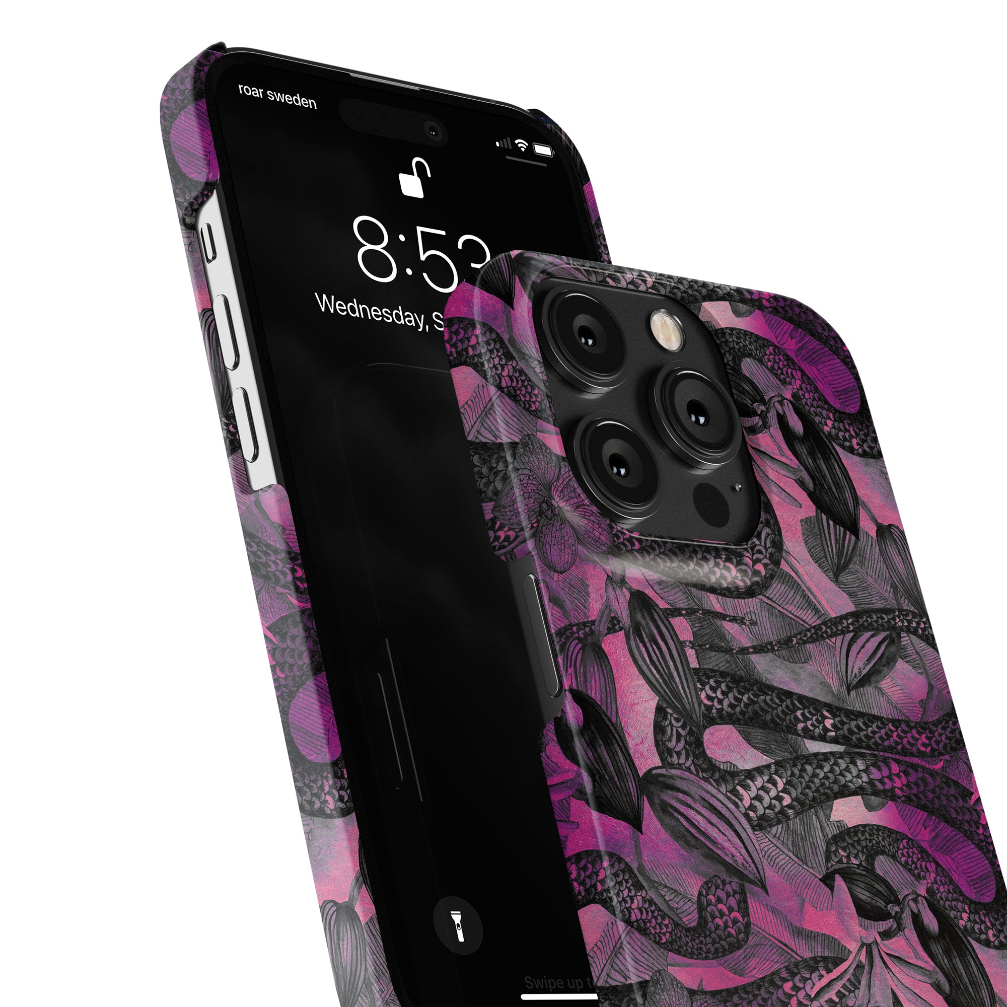A Snake Nest - Slim case with a stylish purple and black pattern.