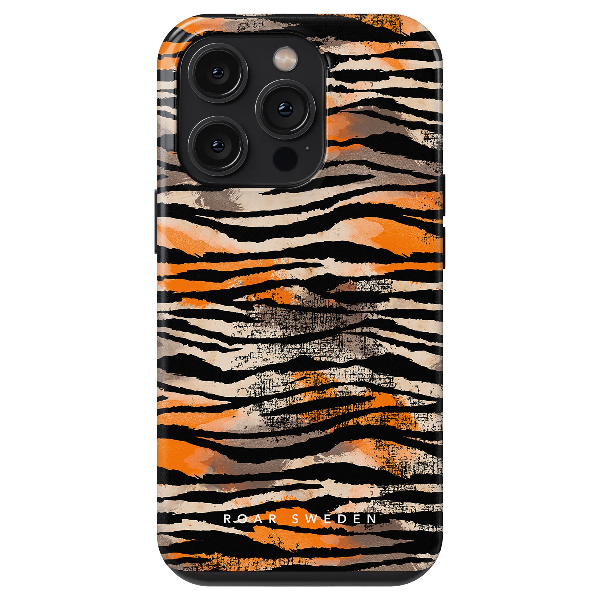 A vibrant orange and black tiger print Sun Tiger - Tough case, perfect for the iPhone 11.