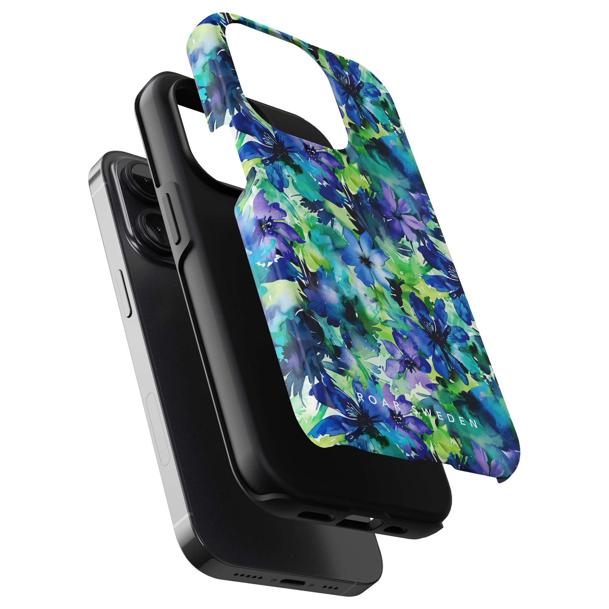 A vibrant floral phone case from the Sweet Flower - Tough Case is shown lifting off a Tough Case, revealing a smartphone underneath.