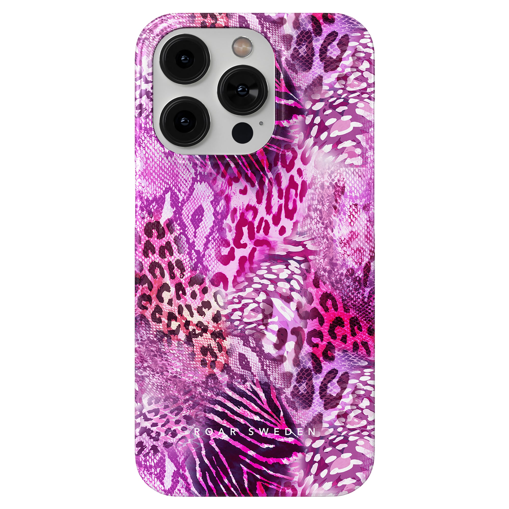 A pink and purple Swirl Leopard - Slim case for the iPhone 11.