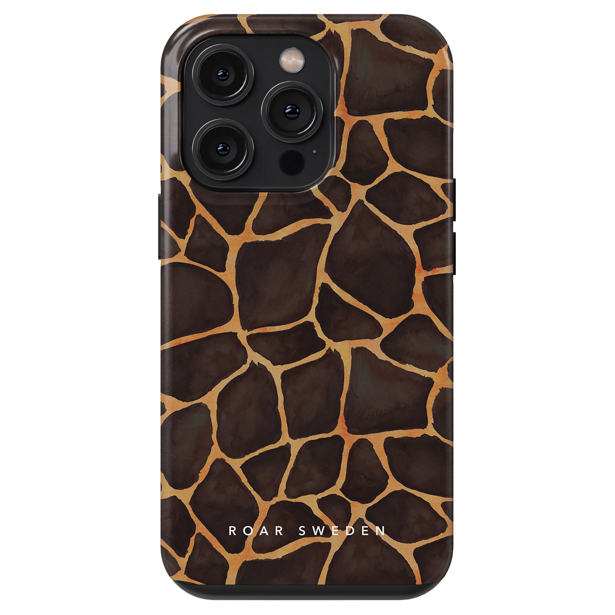 A smartphone case with a Giraffe - Tough Case design and dual camera cutouts, labeled "roar sweden" at the bottom.