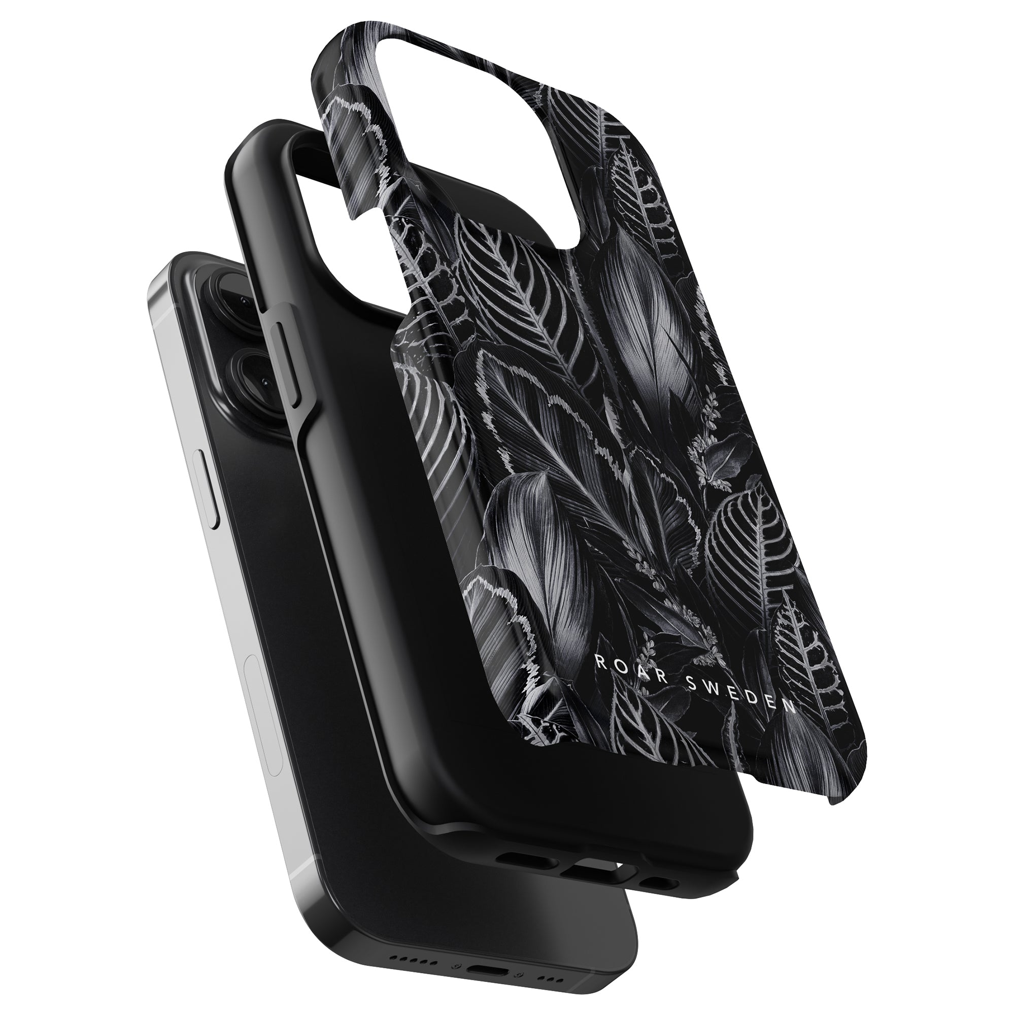 Black smartphone with a Dark Leaves - Tough Case.