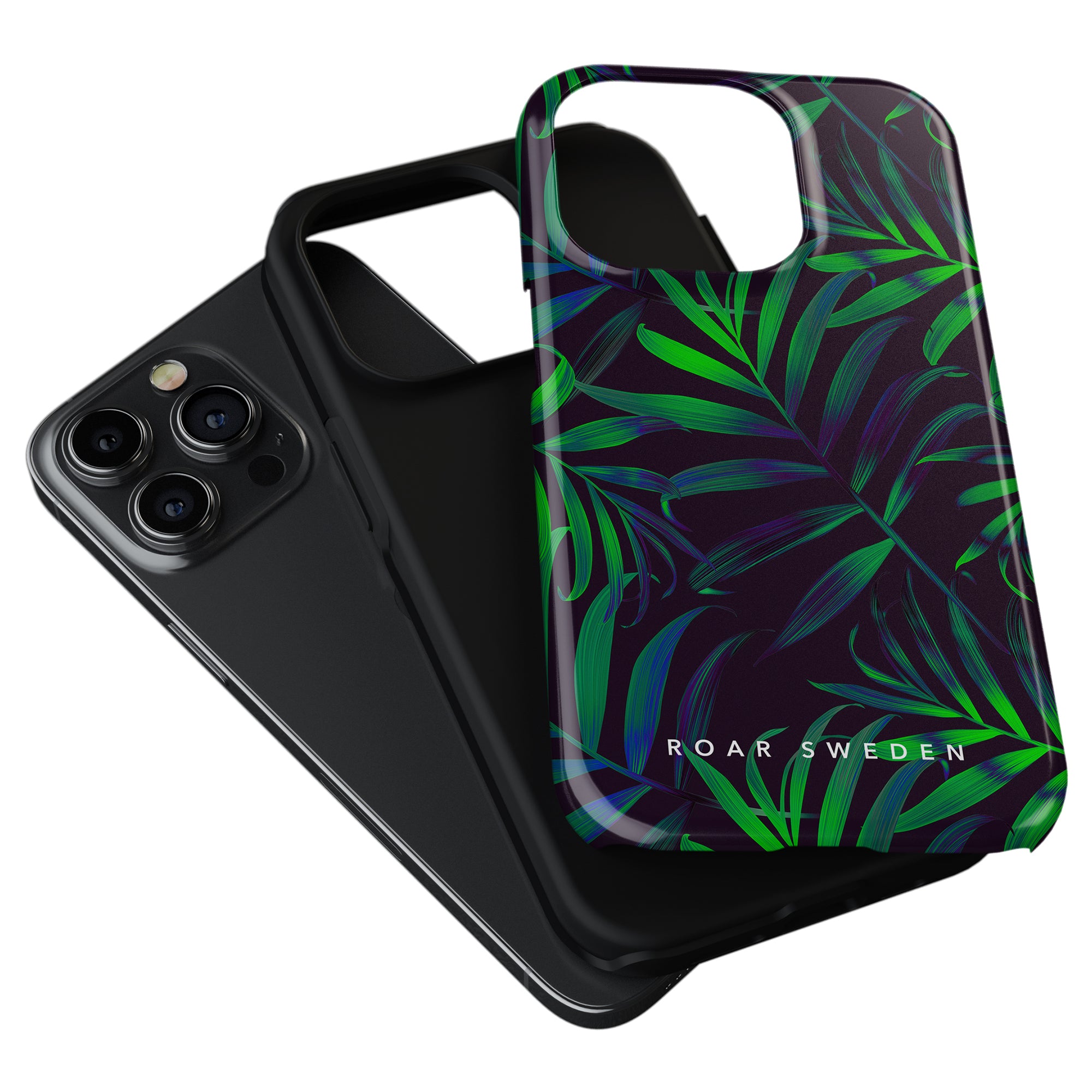 Sentence with the replaced product name: Smartphone with a Mysterious Jungle - Tough Case next to an identical spare case.