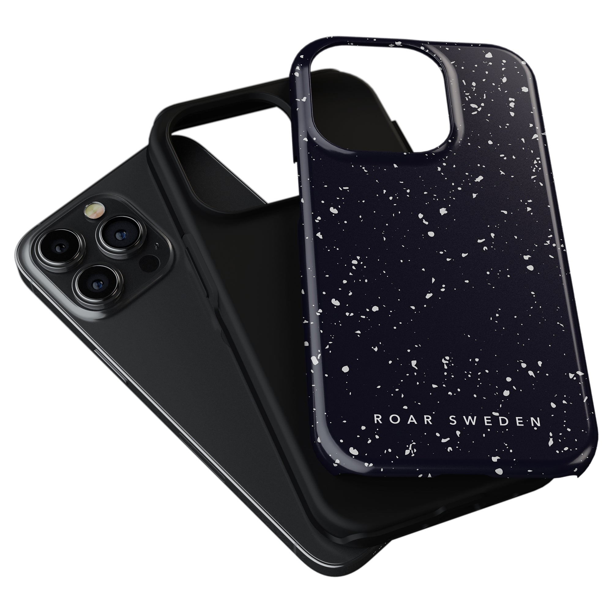 A black smartphone with a Night Stars - Tough Case beside it, labeled "roar Sweden.