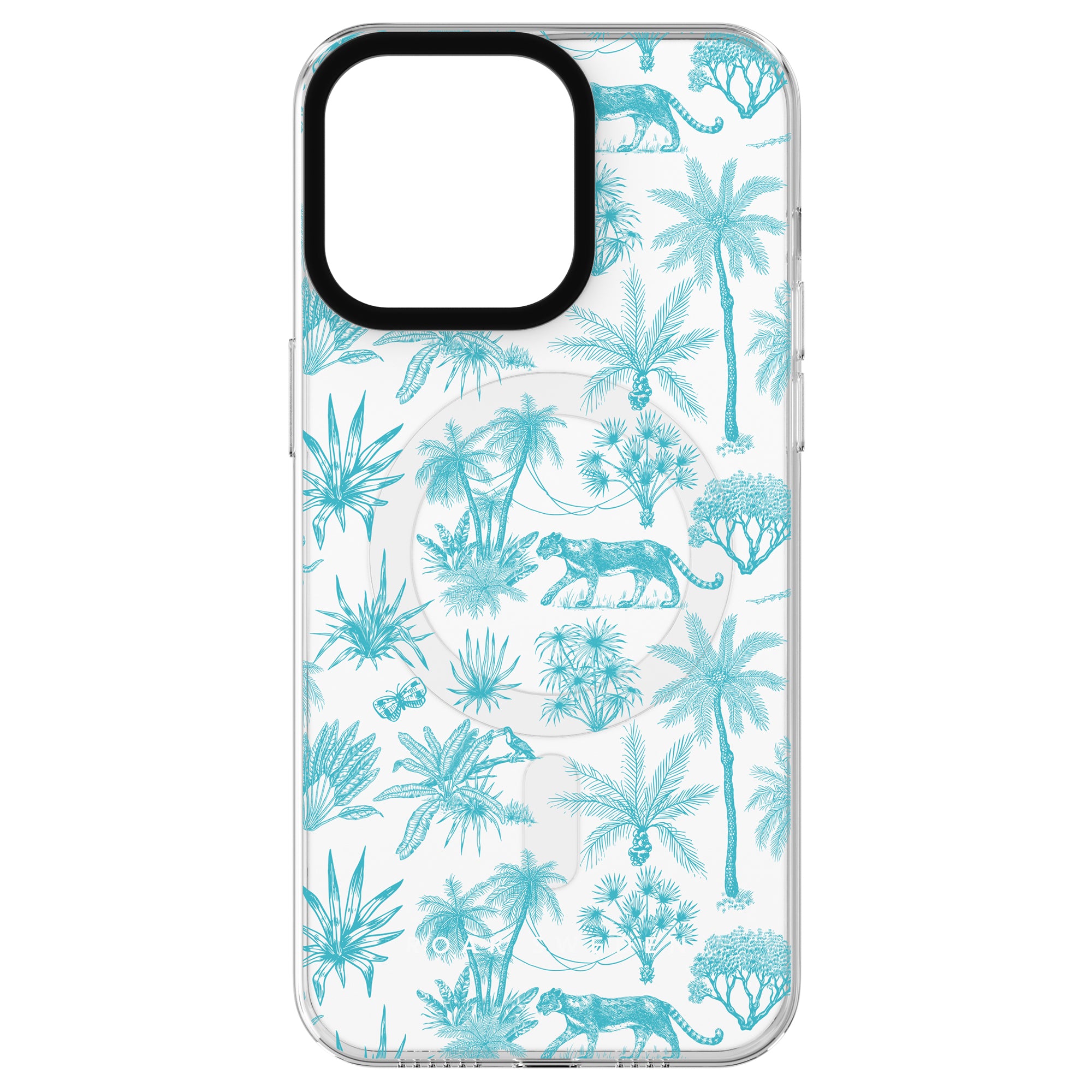 Toile De Jouy Capri - MagSafe from the Toile de Jouy kollektion featuring a tropical design with teal plants and tigers, compatible with the MagSafe-system.