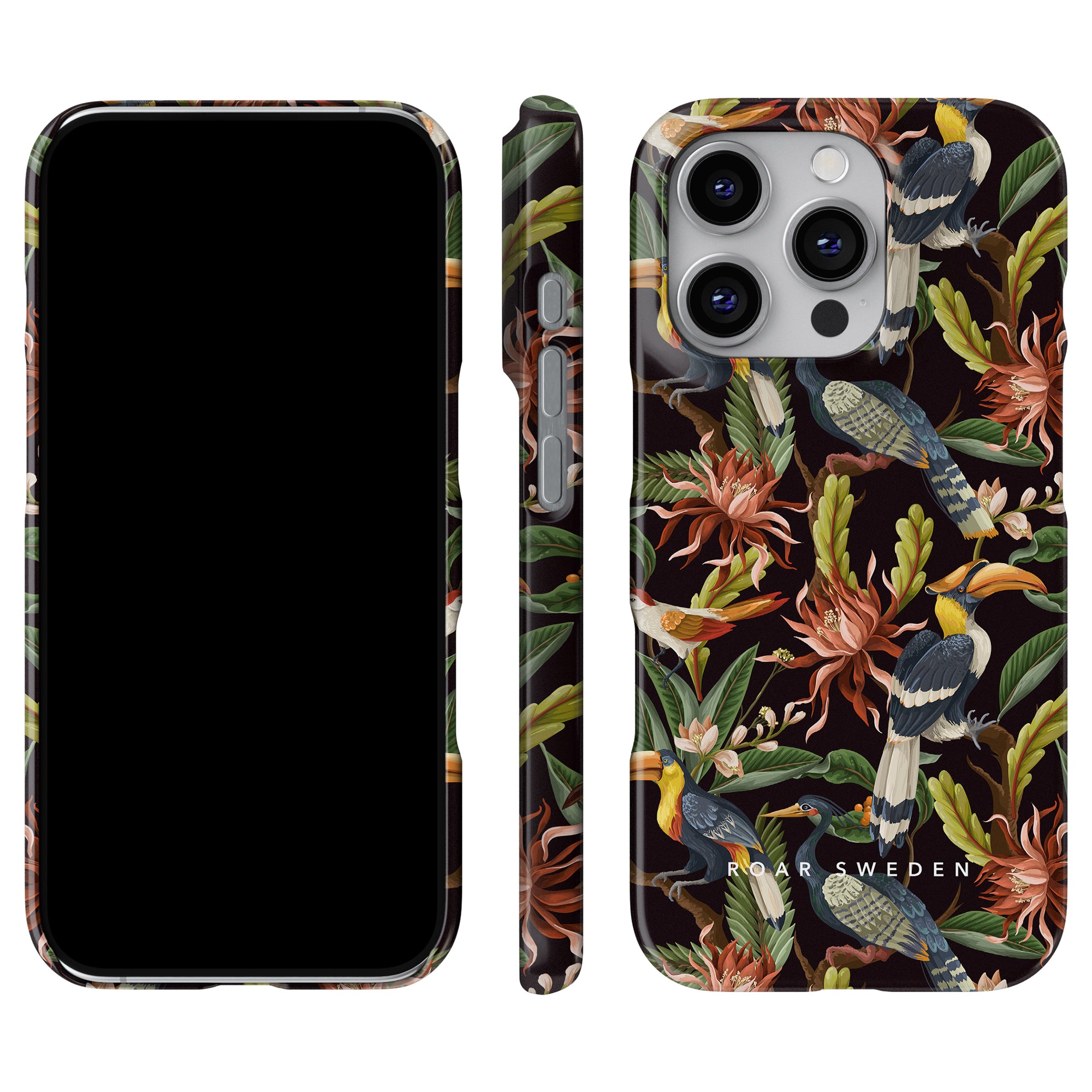 Toucan - Slim Case har en utsökt design av tropiska fåglar och blommor, synliga framifrån, från sidan och bakifrån. Den kombinerar stil och skydd perfekt och förvandlar din enhet till ett tropiskt paradis.