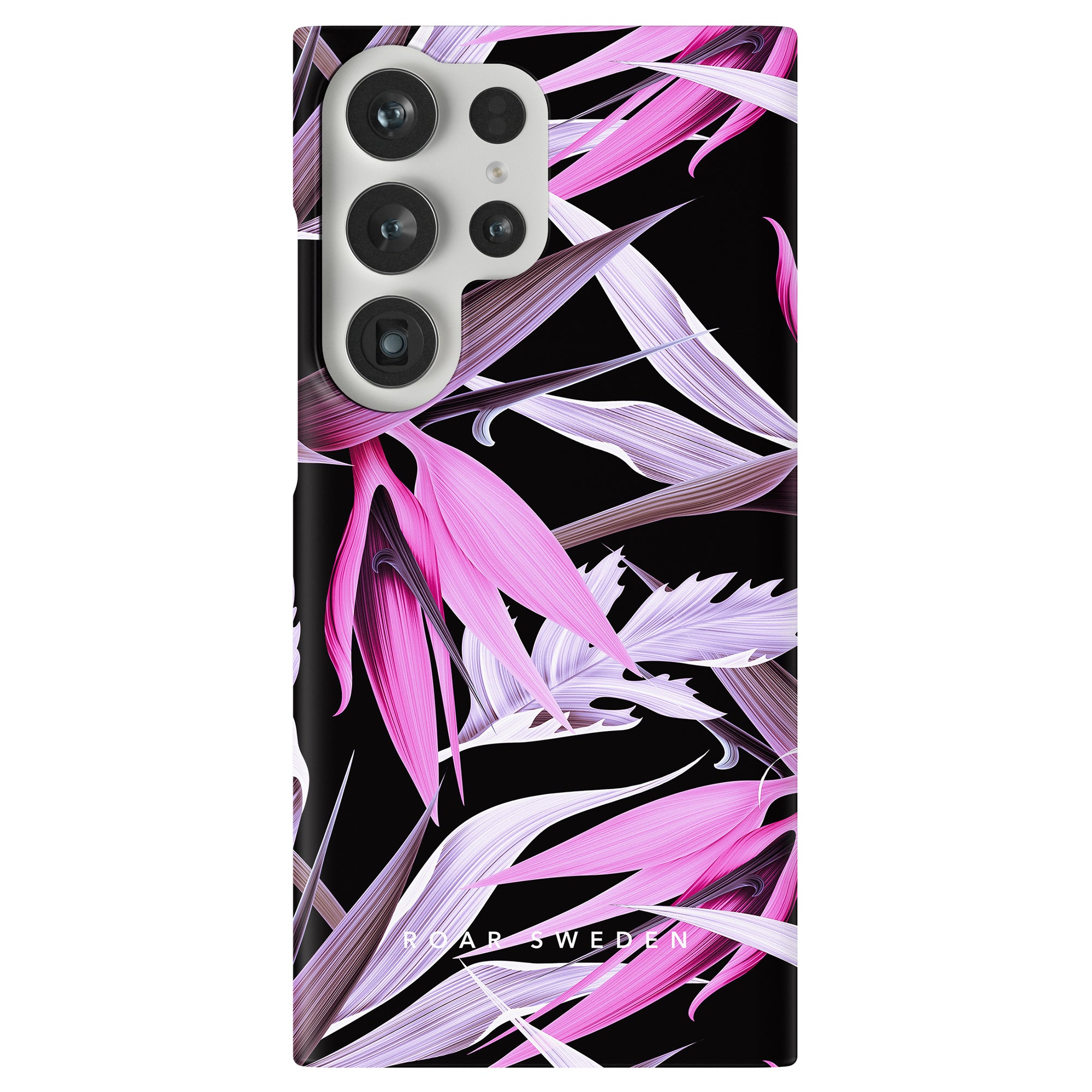 Detta Tropical Night - Slim fodral har en tropisk skönhet design med livfulla rosa och svarta blommor, vilket skapar en magisk oas för din telefon.