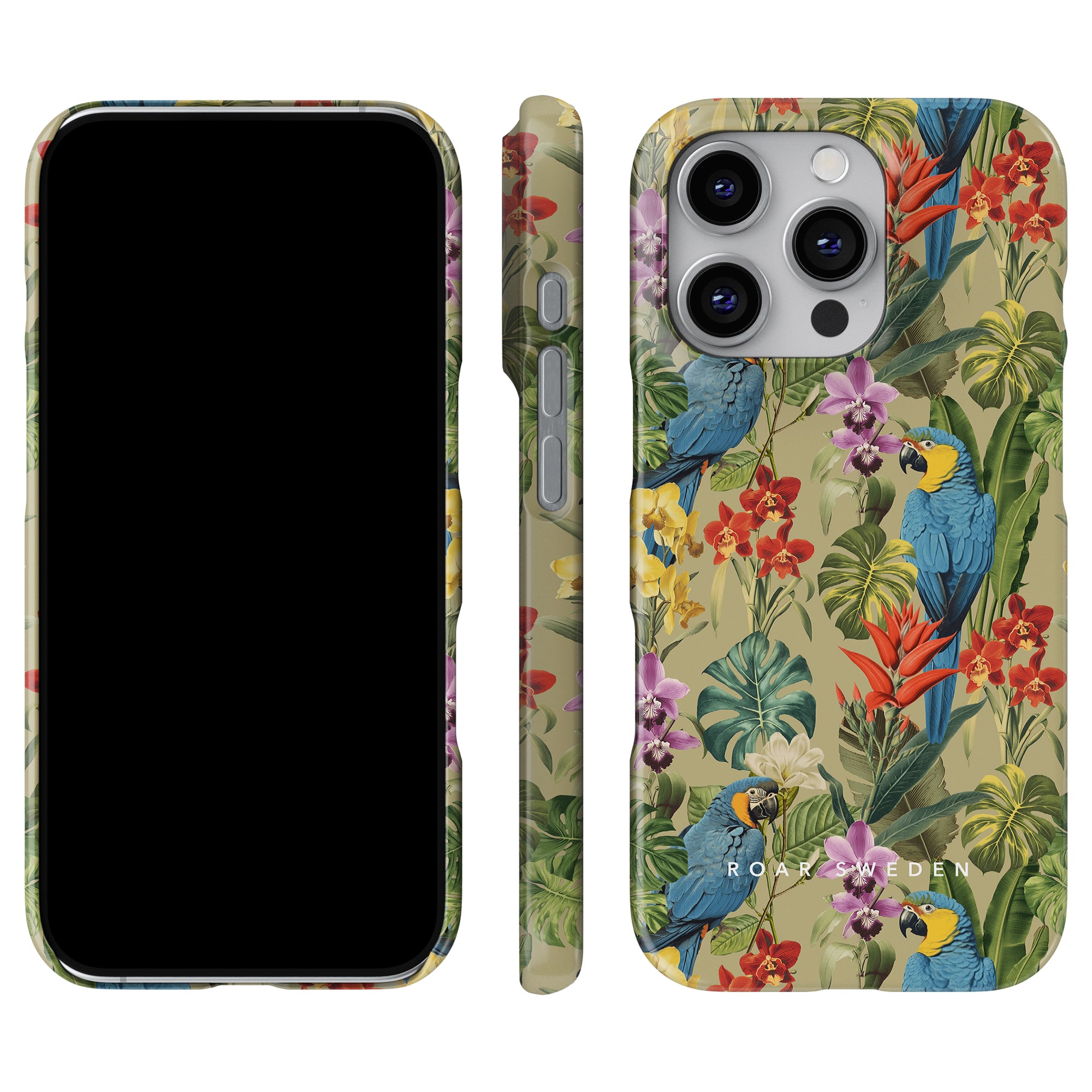 Utforska Verdant Beauty - Slim fodral från vår Birds Collection, ett livfullt smartphonefodral som visar upp en tropisk design med papegojor och färgglada blommor som framkallar en autentisk tropisk känsla.