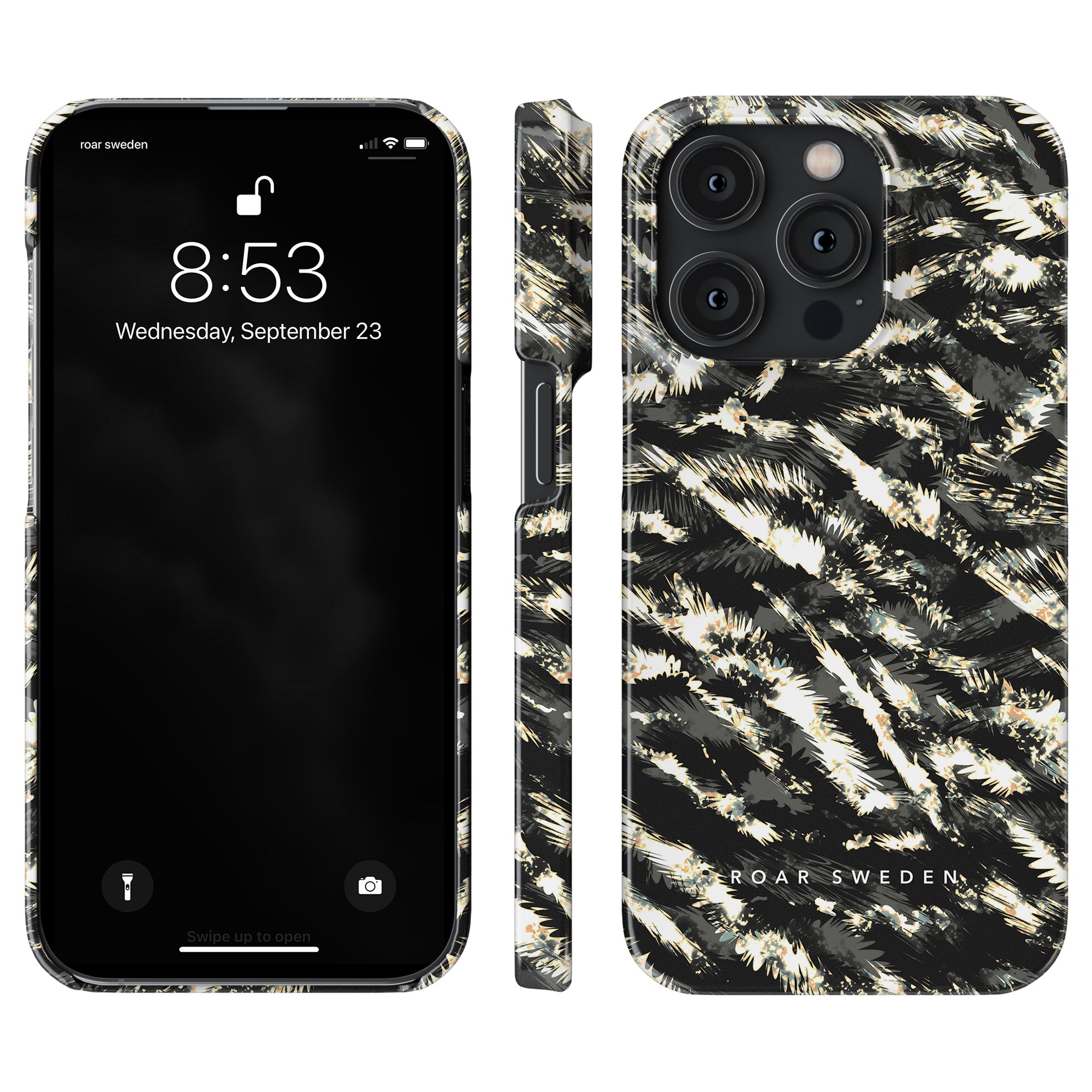 Beskrivning: Ett mobilskal till iPhone 11 från Dazzle - Slim case med ett mönster i svart och guld.