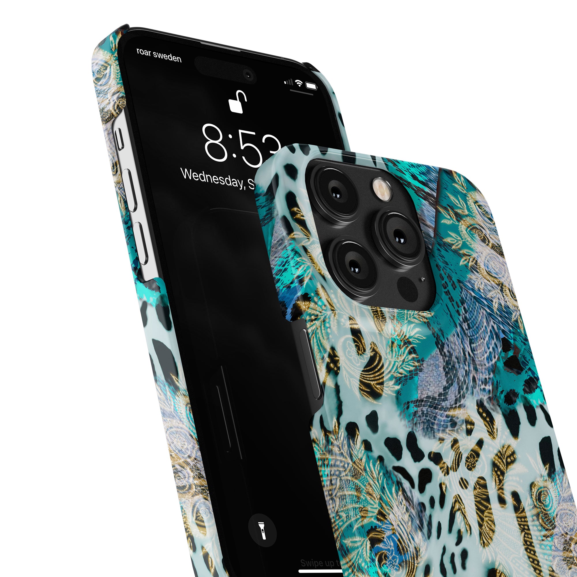 Ett Cheetah Spark - Slim fodral iPhone 11 fodral med blått leopardtryck.