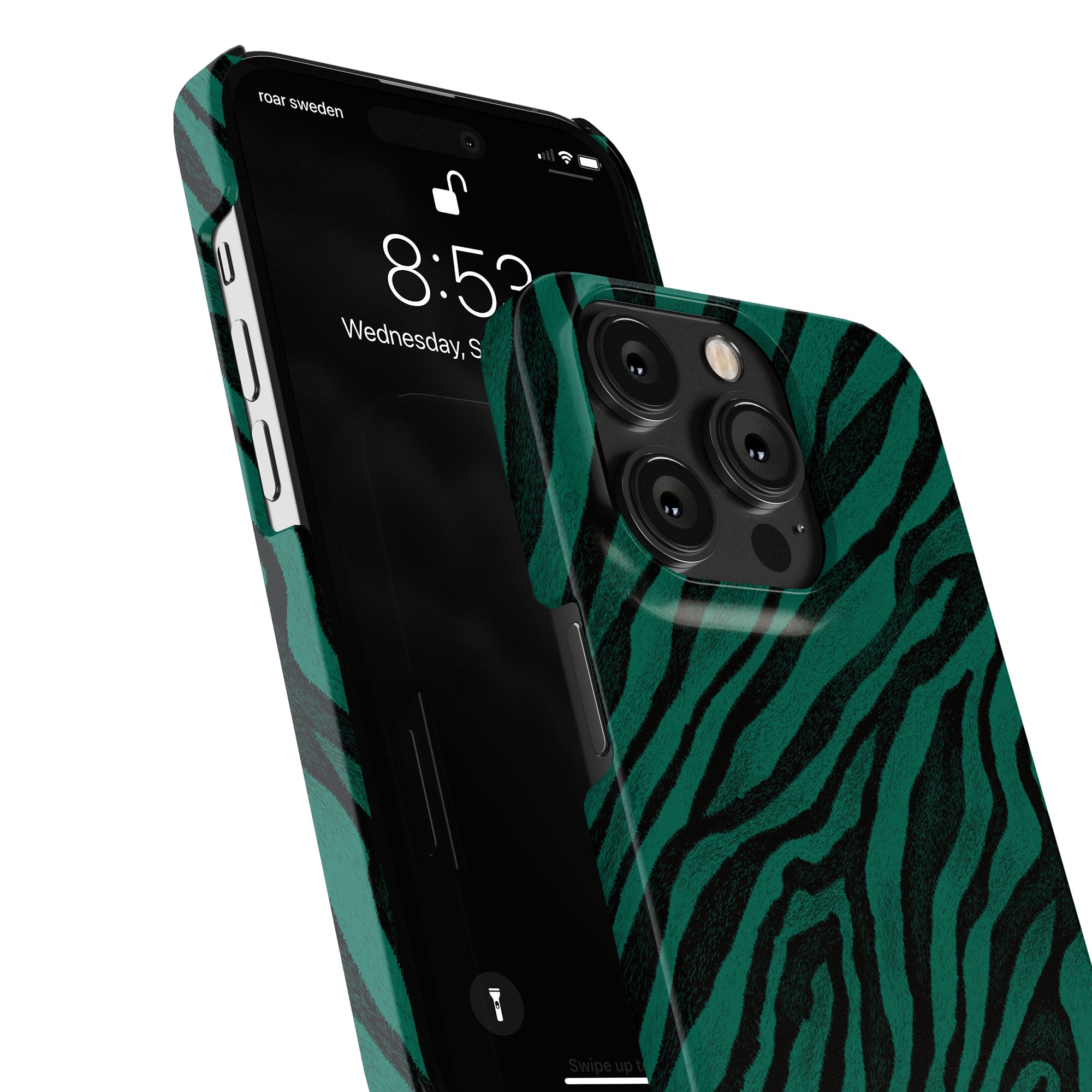 Ett smaragdgrön Nala - Slim Case med djärva svarta streck för iPhone 11 Pro.