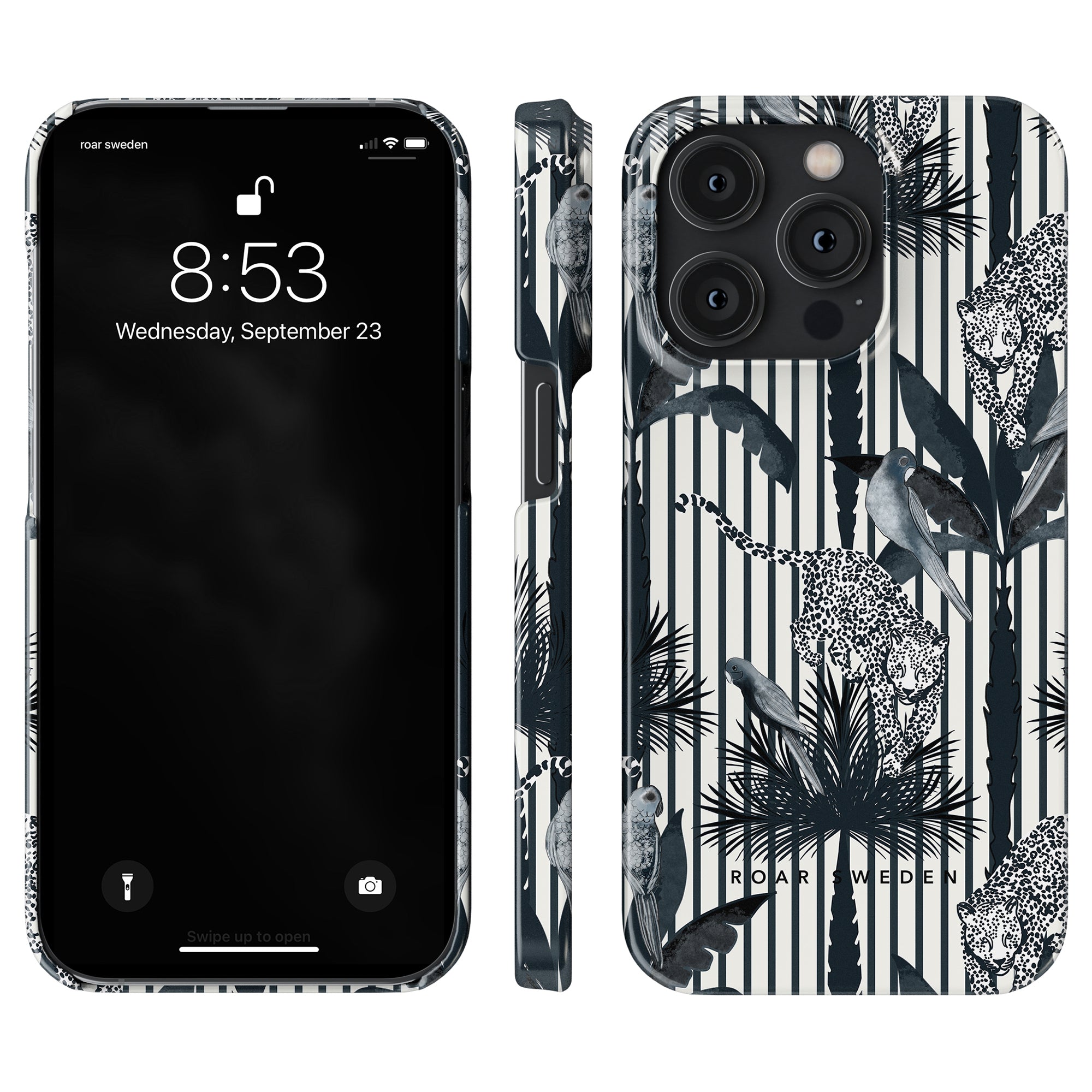 Ett svartvitt Pardus - Slim Fodral med ett tropiskt mönster för din smartphone.