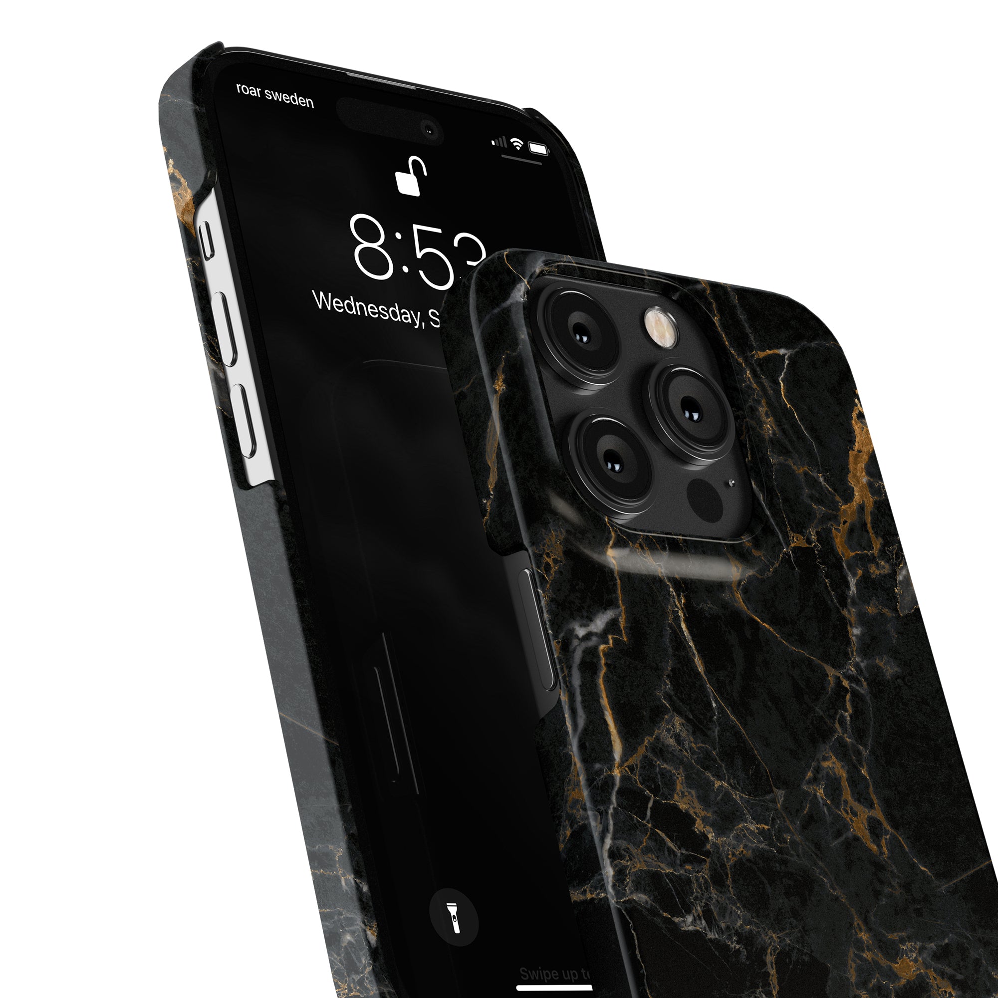 Ett elegant svart Portoro-fodral designat speciellt för iPhone 11 Pro, tillverkat av högkvalitativt marmormaterial. Snyggt men ändå skyddande, detta fodral erbjuder en slimmad profil och en perfekt passform för att förstärka