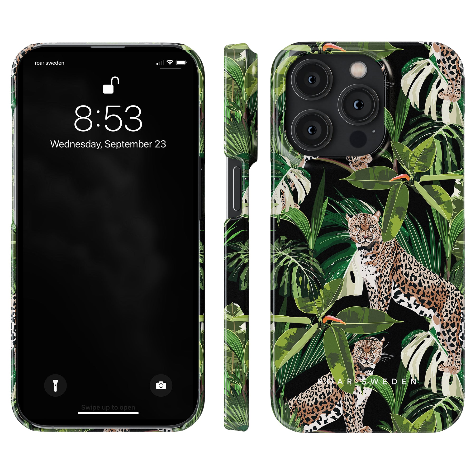 A Rainforest - Slim case telefonfodral med leopardtryck och löv på.