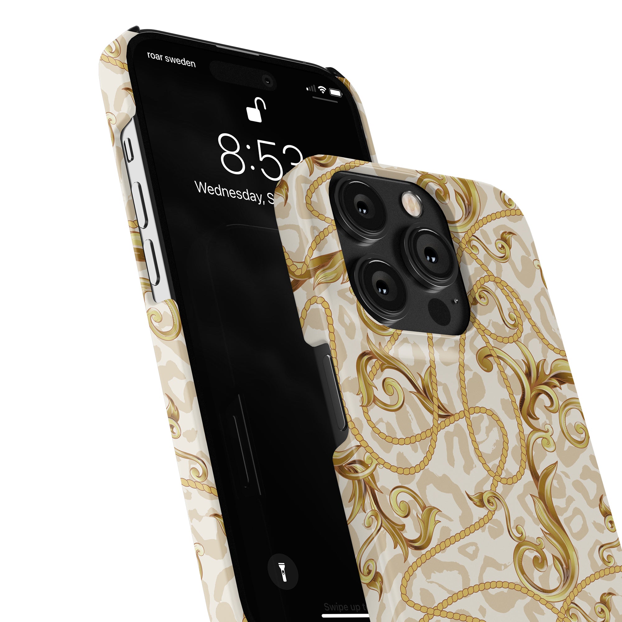 Ett Rococo - Tunt fodral med ett utsmyckat mönster i vitt och guld, perfekt för din mobila enhet.