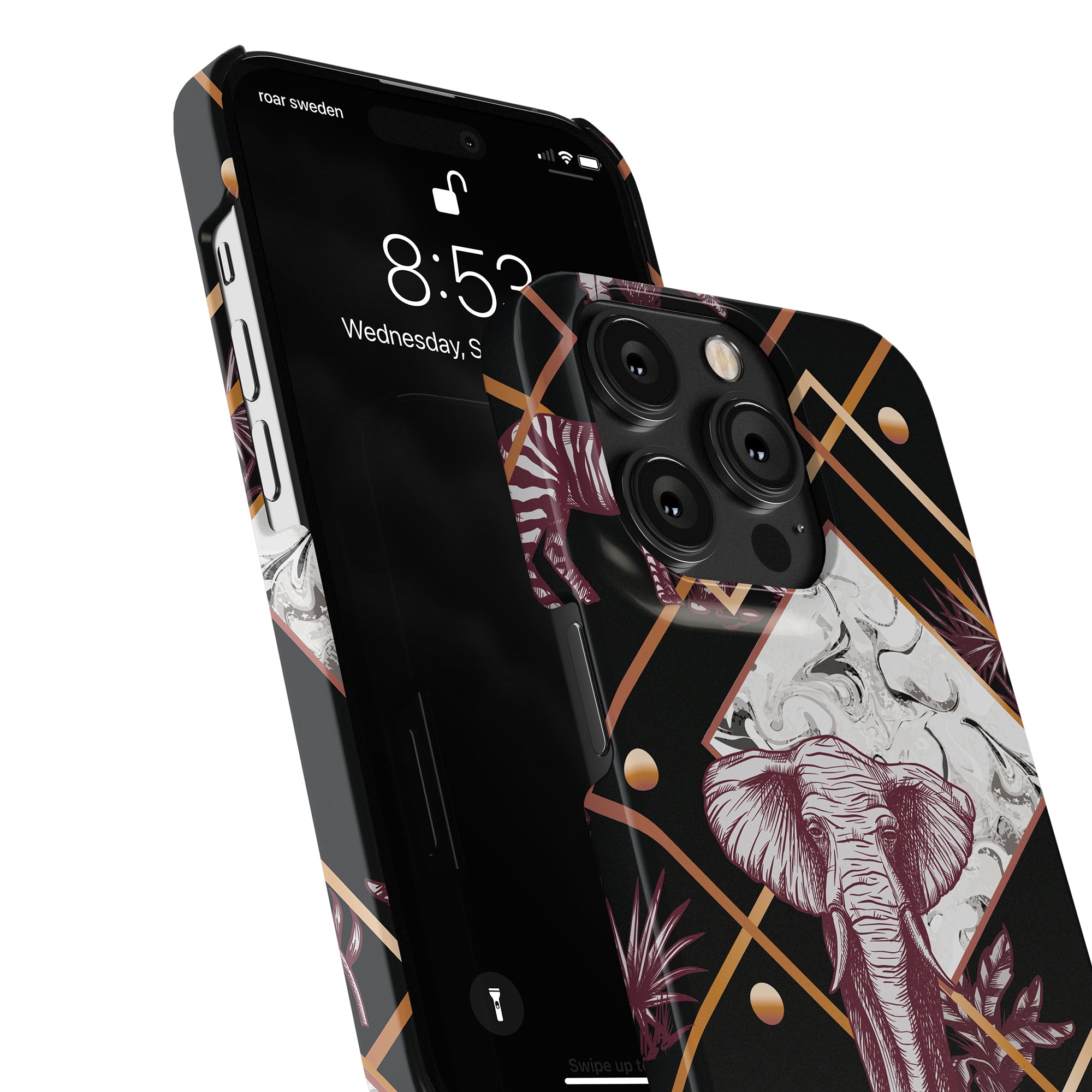 The Savanna - Slim case features a captivating elephant illustration, exclusively designed by Roar Sweden.