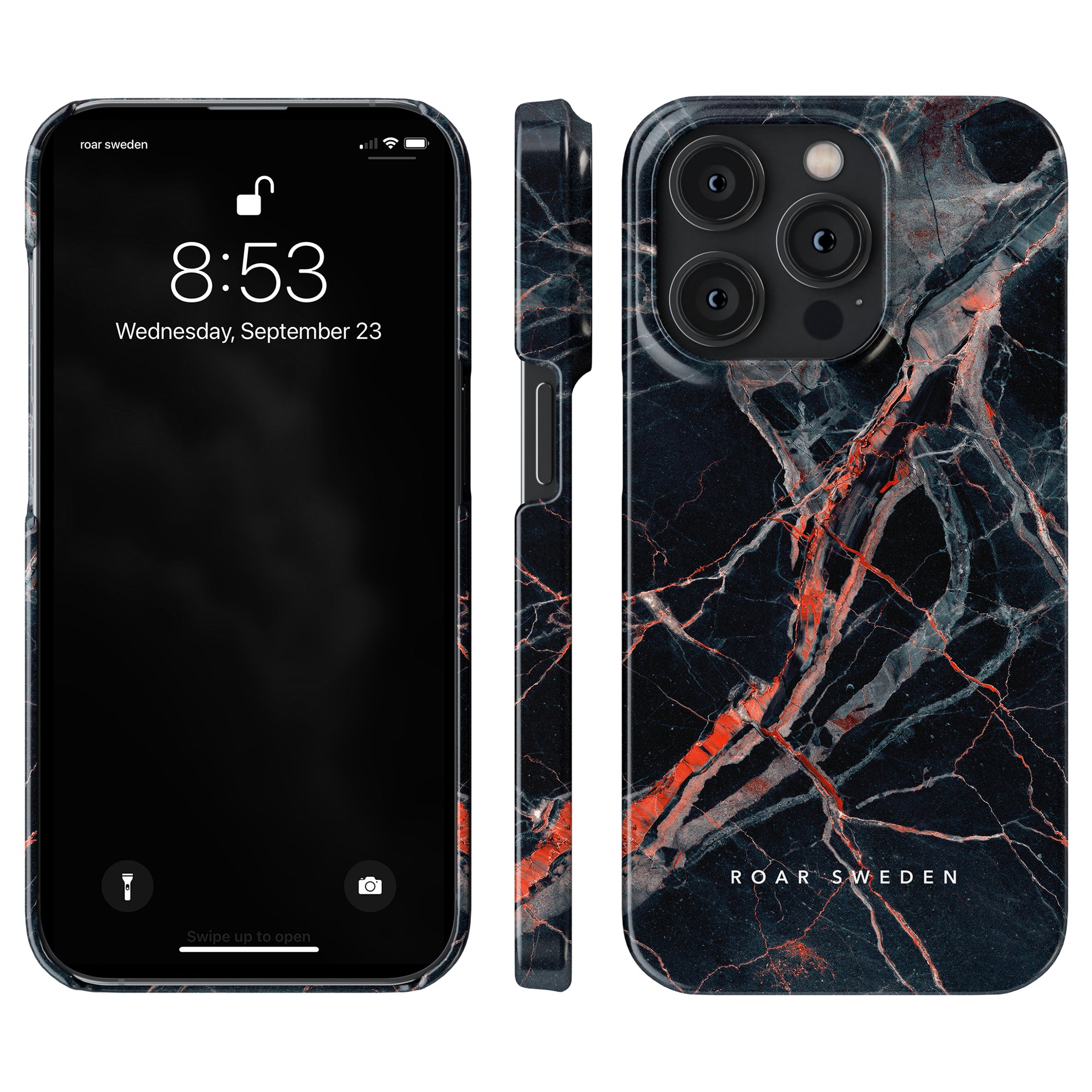 Veins - Ett elegant svart och orange marmorfodral designat speciellt för iPhone 11 Pro.