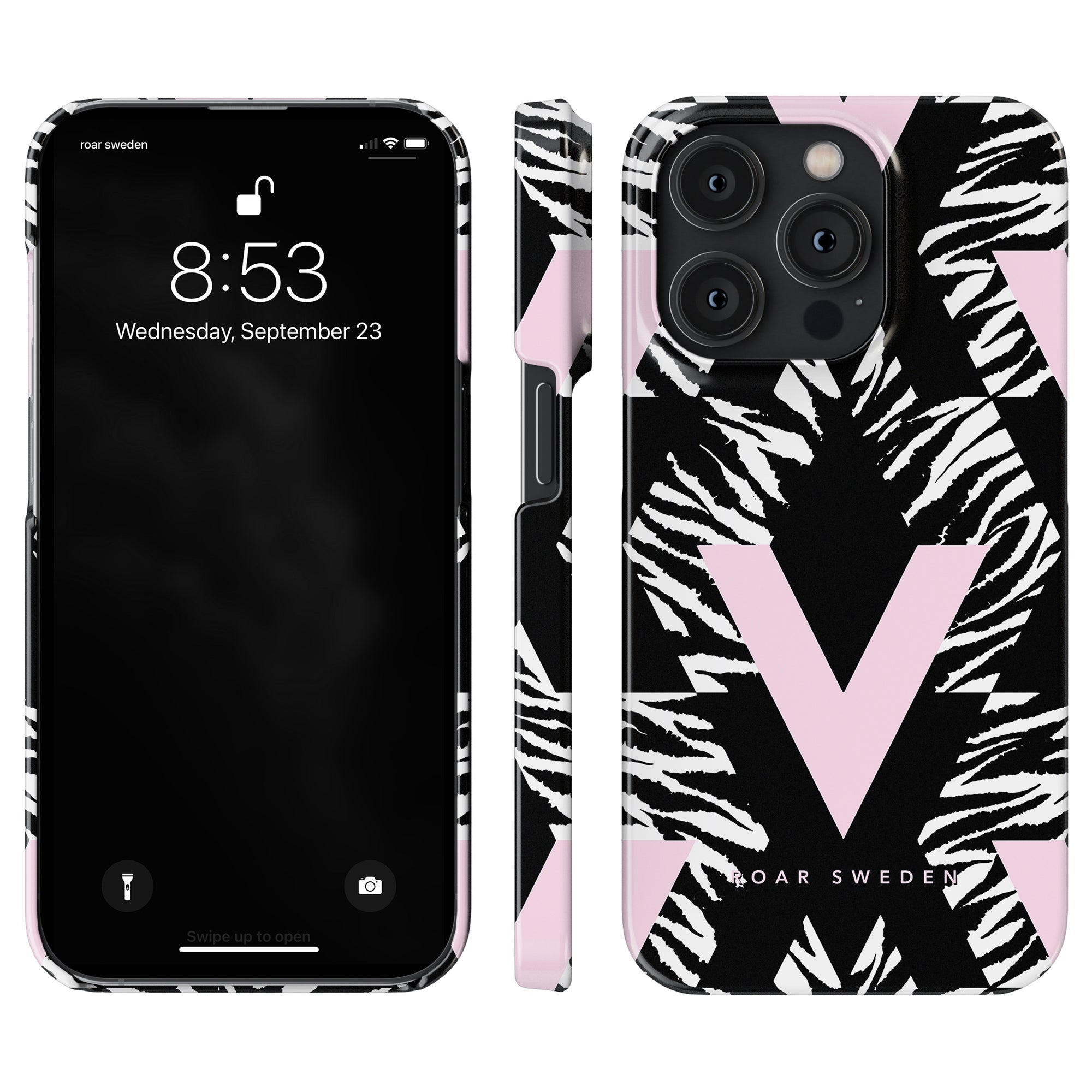 Ett svart och rosa zebramönster Printeers Vibes Slim Fodral för iPhone 11.