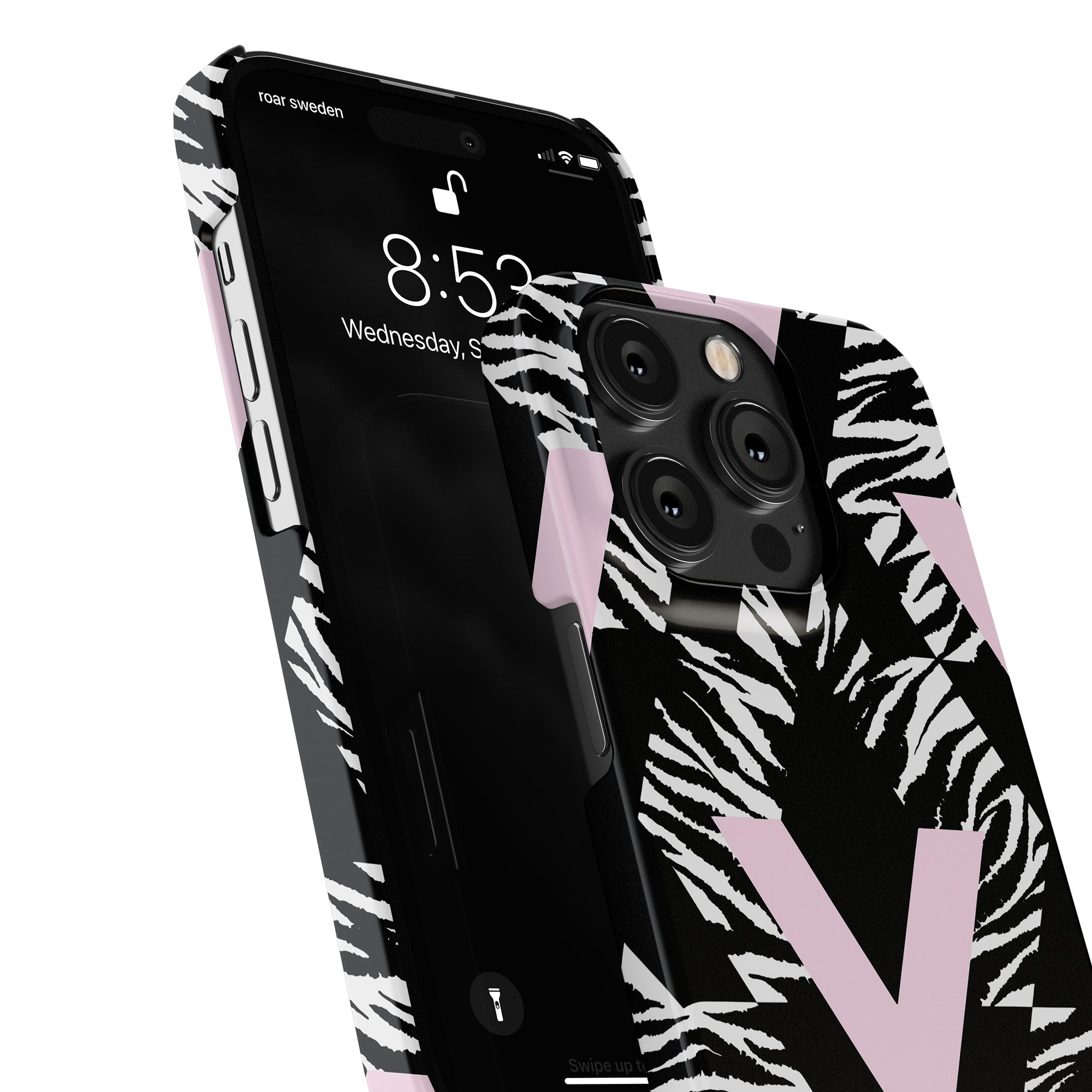 Ett svart och vitt fodral med zebratryck för iPhone 11 Pro som heter Vibes - Slim fodral från Printeers.